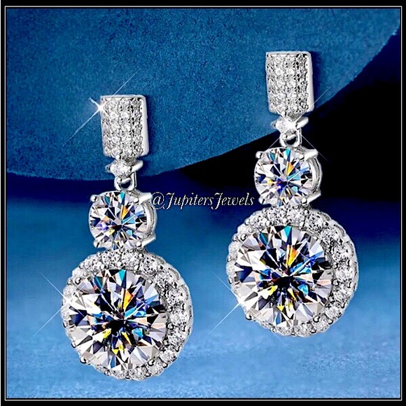 None Jewelry - NEW 6CT SIMULATED DIAMOND HALO 14K WHITE GOLD PLATINUM EARRINGS